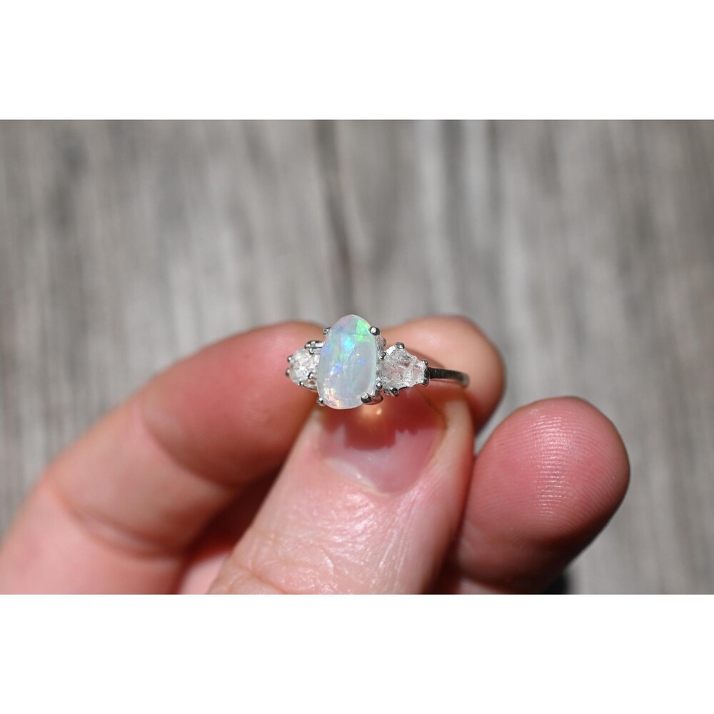Engagement ring Opal and Lake County diamond ring, unique anniversary gift, size